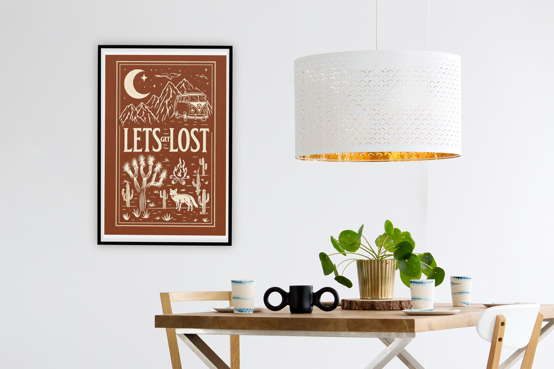 Let’s Get Lost Poster – Retro Travel Wall Art – Wanderlust Camper Van Print