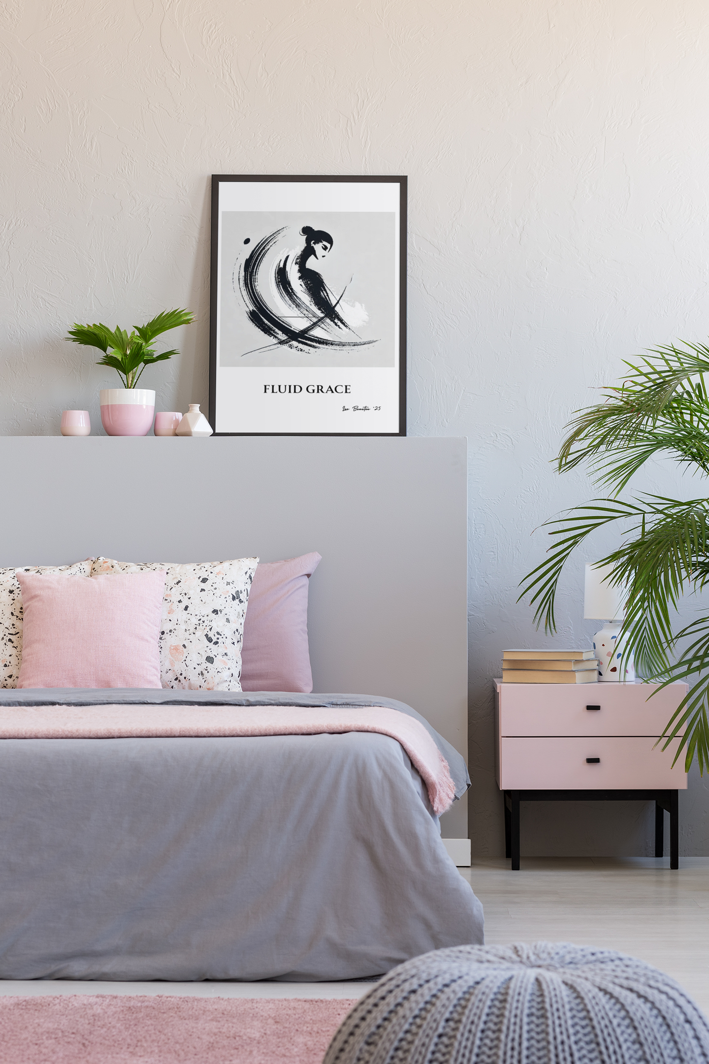 Minimalist Ink Brush Wall Art Print – Modern Abstract Black and White Poster, Japandi Decor, Contemporary Neutral Artwork