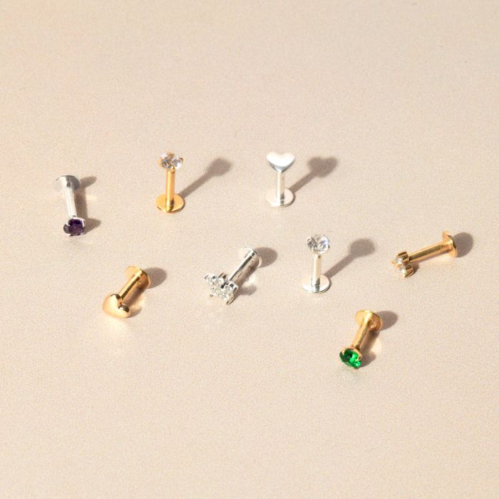 Gecko Jewellery Green Crystal Labret Stud Earring | Recycled Silver