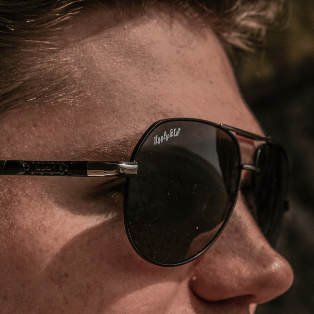 Uggly and Co Polarized Aviator Sunglasses – Black & Silver UV400