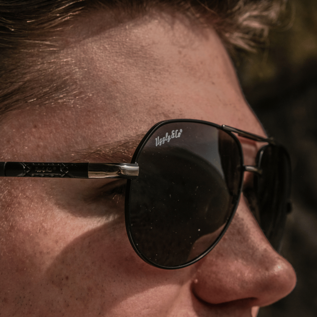 Uggly and Co Polarized Aviator Sunglasses – Black & Silver UV400
