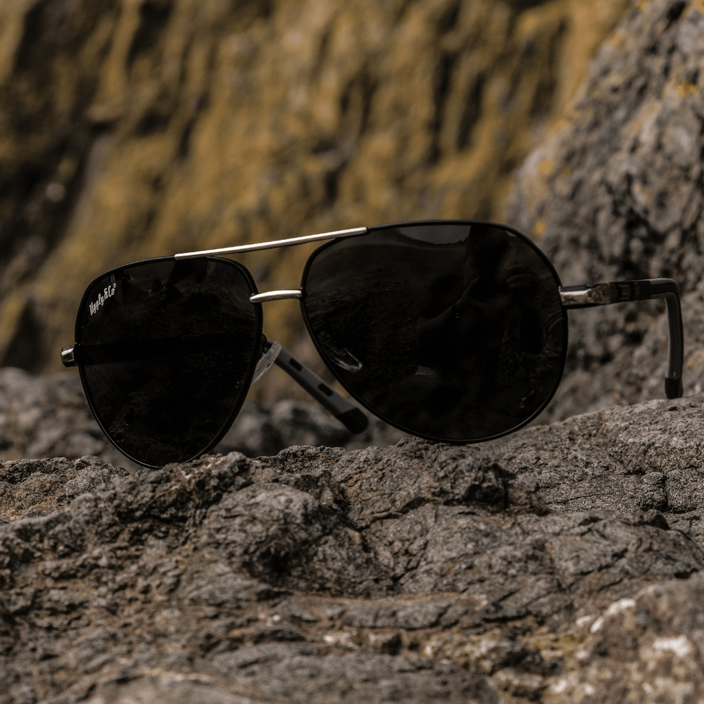 Uggly and Co Polarized Aviator Sunglasses – Black & Silver UV400