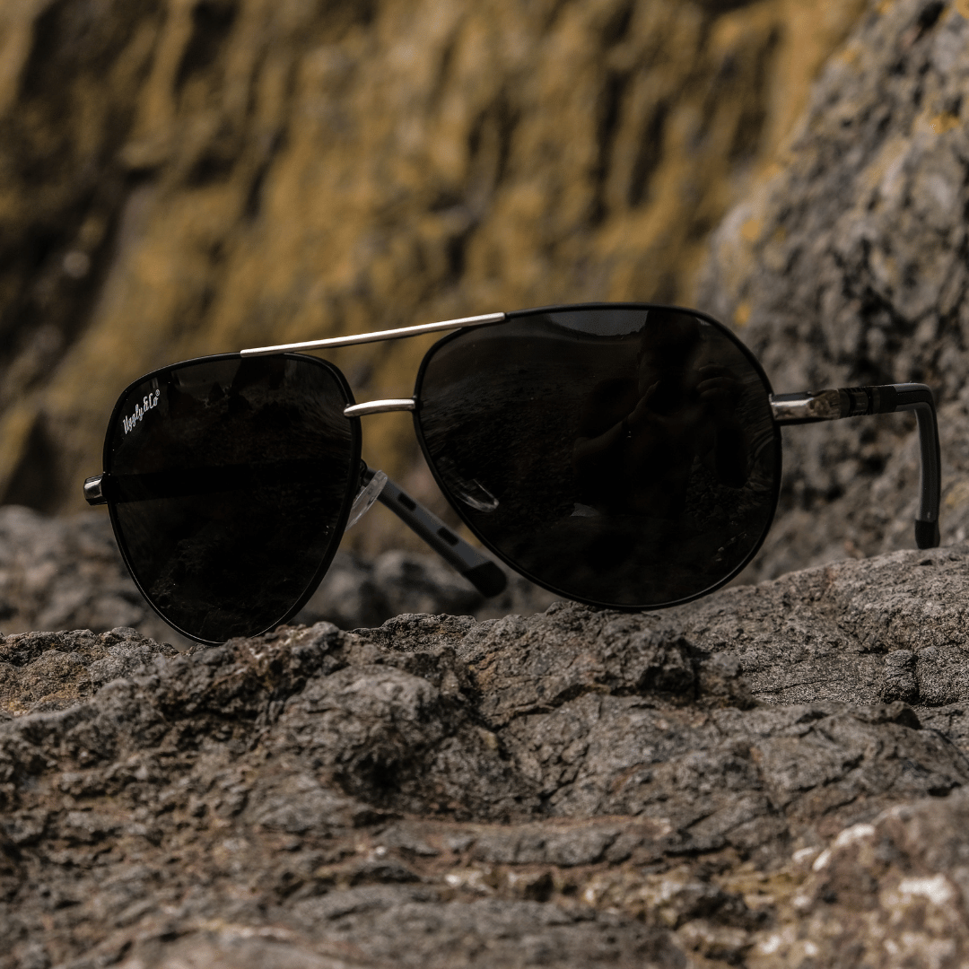 Uggly and Co Polarized Aviator Sunglasses – Black & Silver UV400