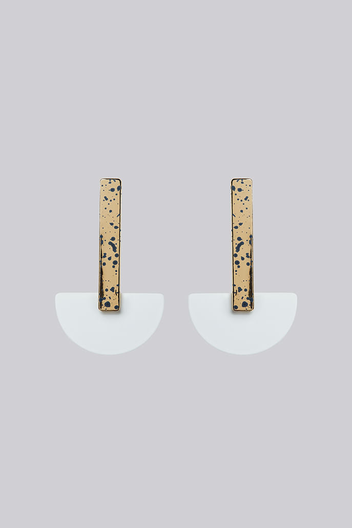 Louche Bernice Geometric White and Gold Pendant Earring