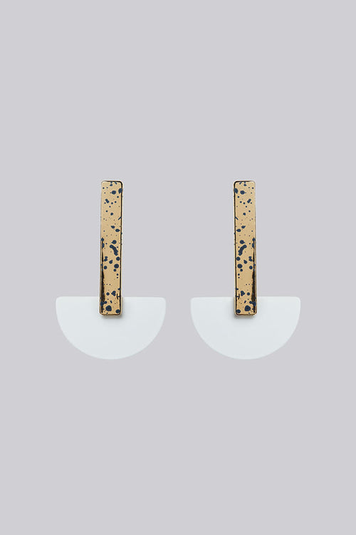 Louche Bernice Geometric White and Gold Pendant Earring