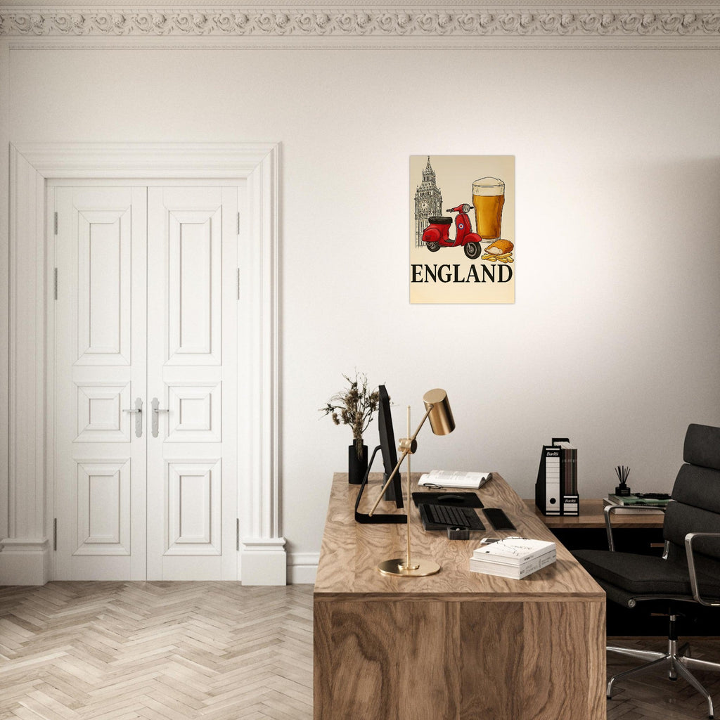 Classic England Poster - Vespa, Big Ben & Beer - British Retro Decor