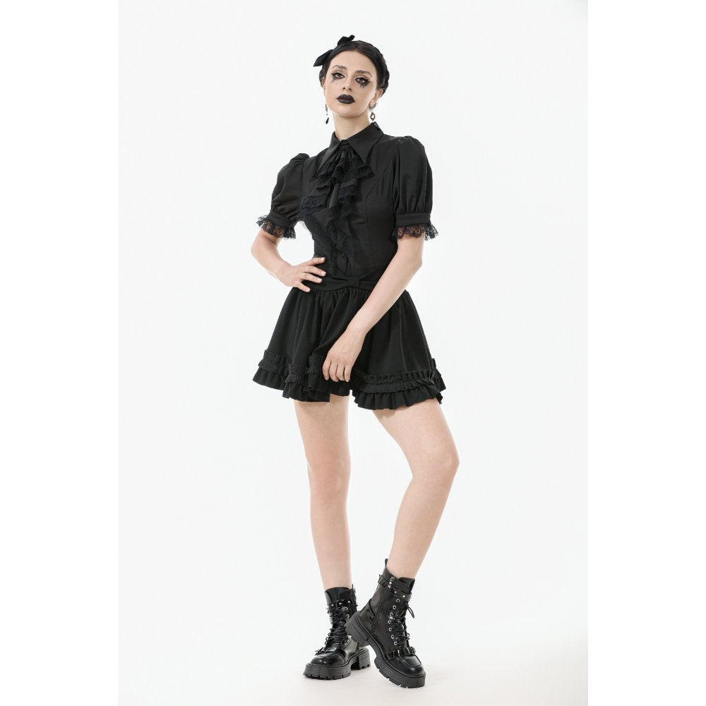 Dark in Love Viktoria Gothic Blouse – Black Lace Ruffle Victorian Top