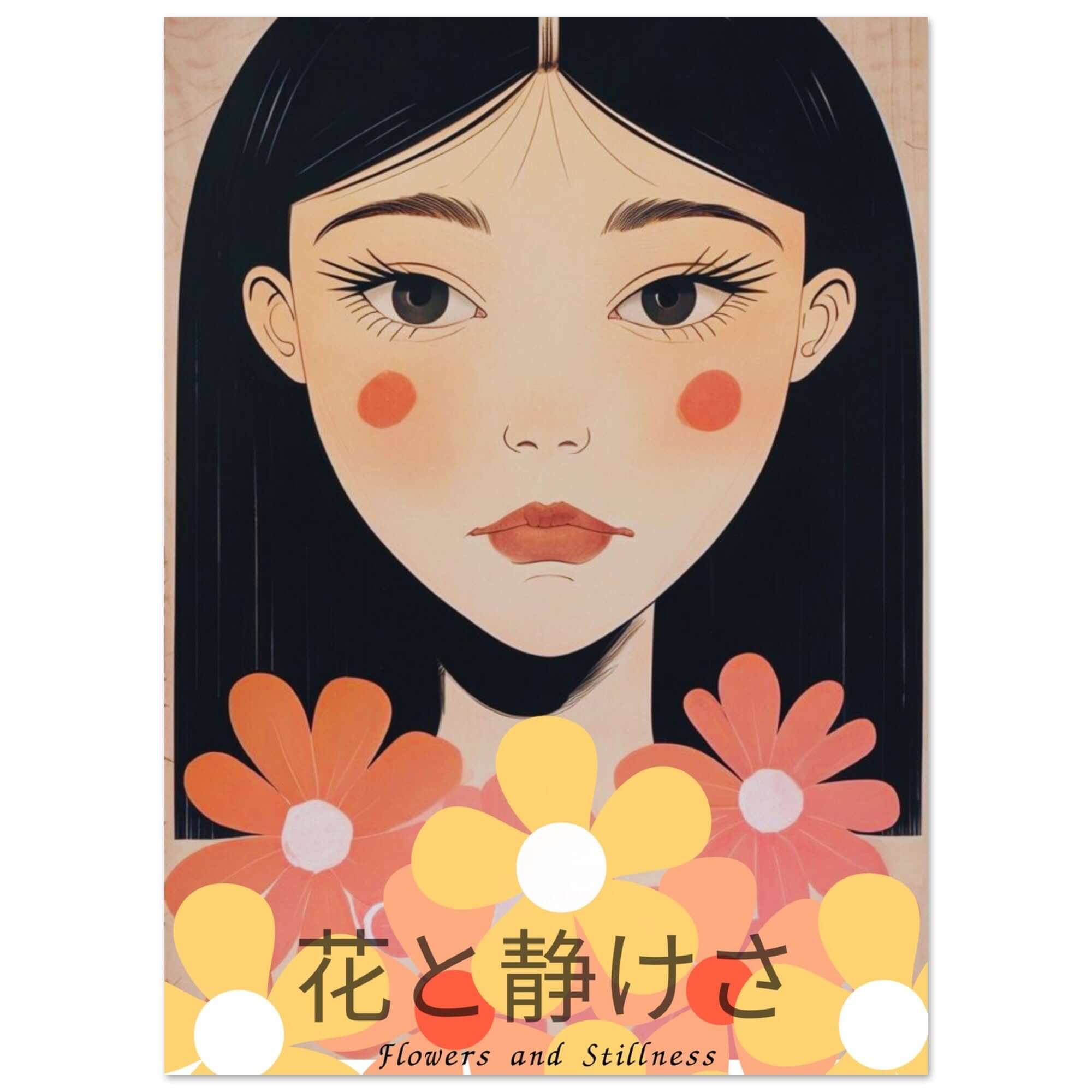 Flowers & Stillness: Japanese Portrait Art Print - Stunning Matte Poster for Home Decor