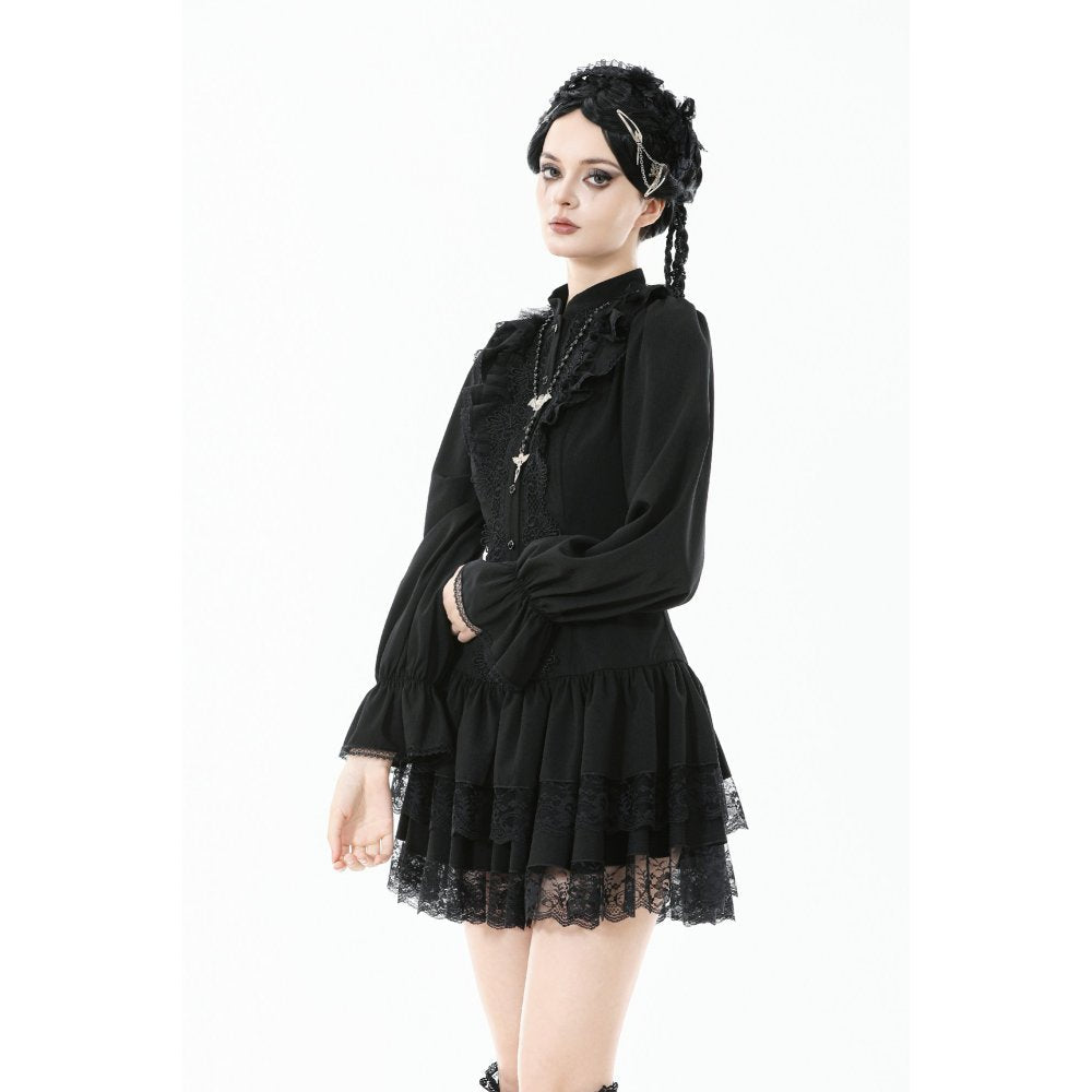 Dark in Love Desdemona Victorian Mini Dress – Black Lace Gothic Style