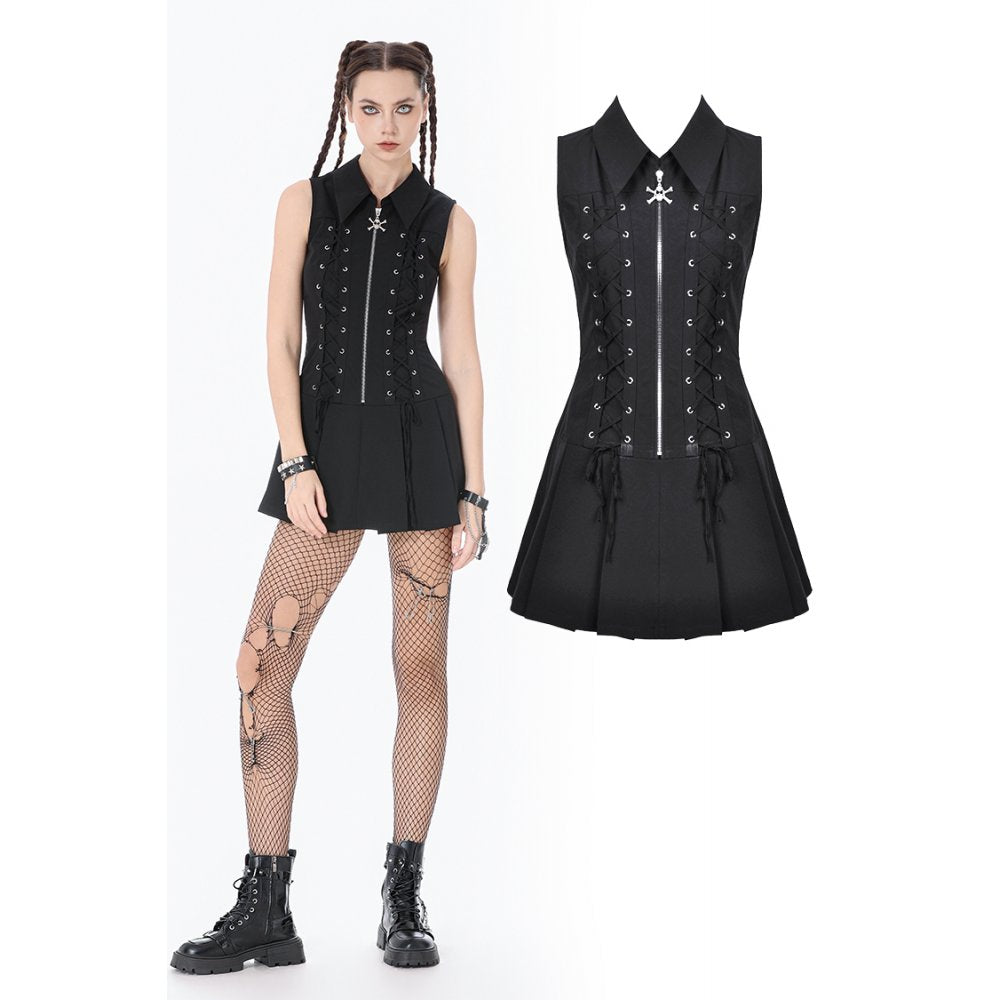 Dark in Love Valeria Gothic Corset Dress – Black Pleated Mini Dress