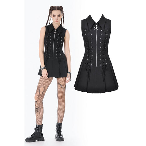 Dark in Love Valeria Gothic Corset Dress – Black Pleated Mini Dress