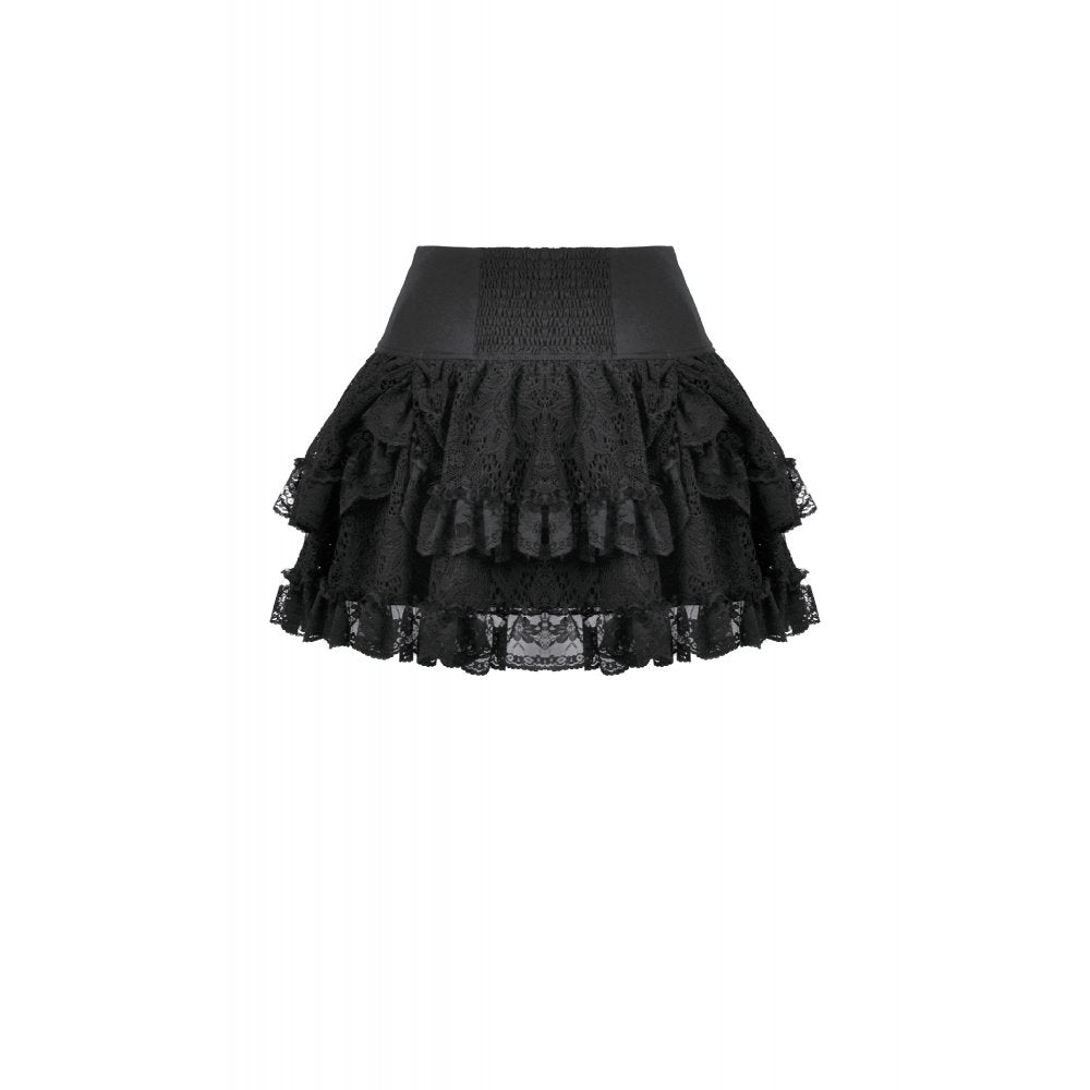 Dark in Love Black Punk Eyelet Lace Layered Mini Skirt with Buckles