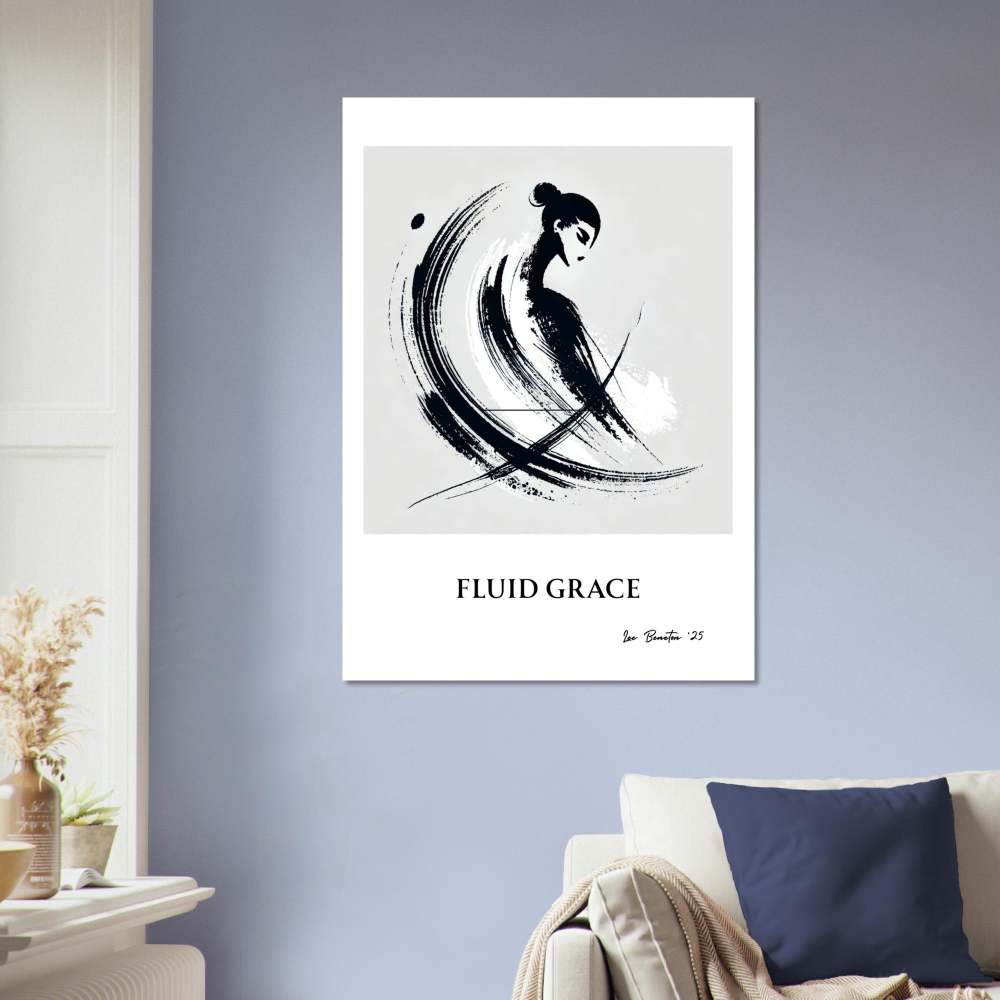 Minimalist Ink Brush Wall Art Print – Modern Abstract Black and White Poster, Japandi Decor, Contemporary Neutral Artwork