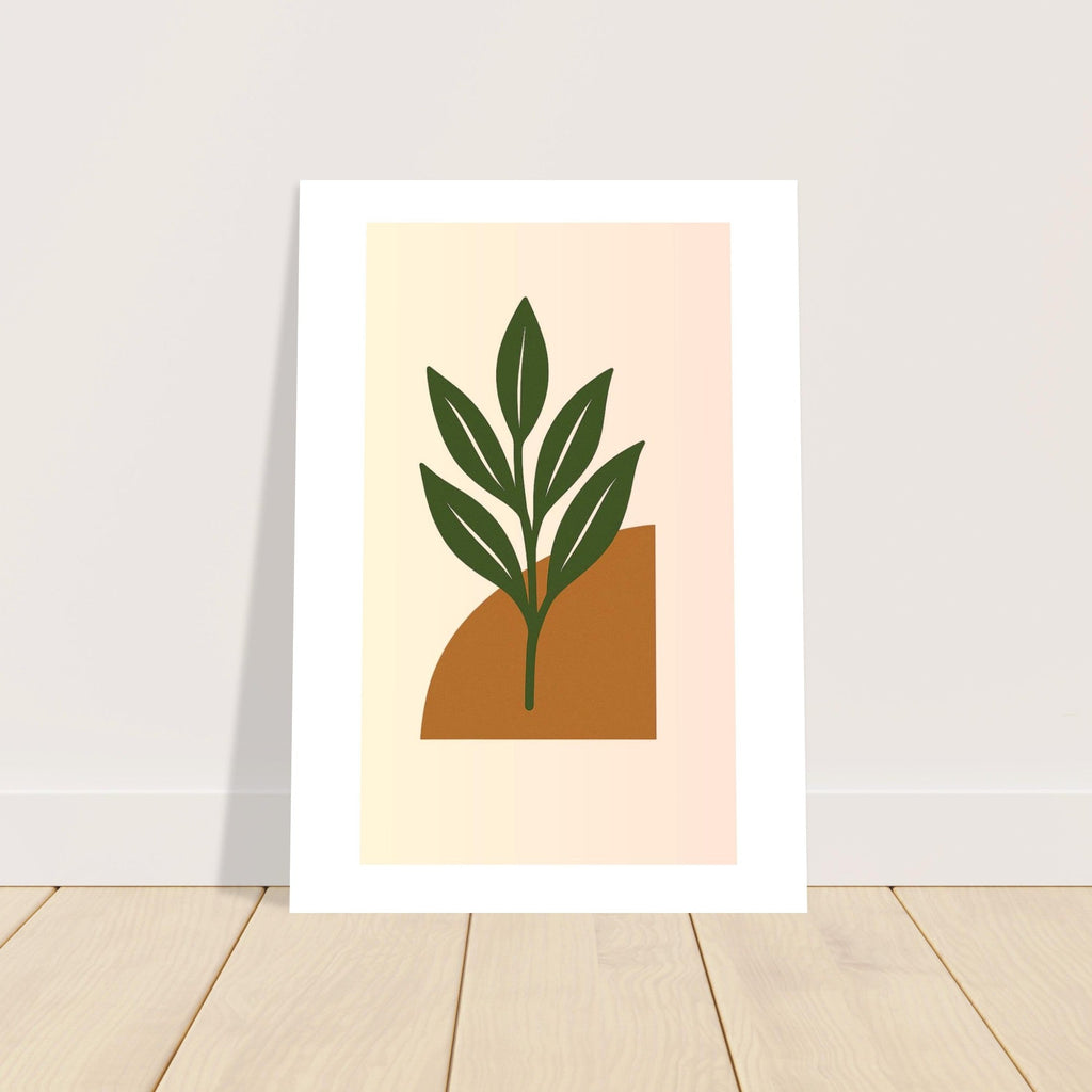 Green Leaf Botanical Wall Art – Minimal Plant Print with Terracotta Accent, Boho Decor