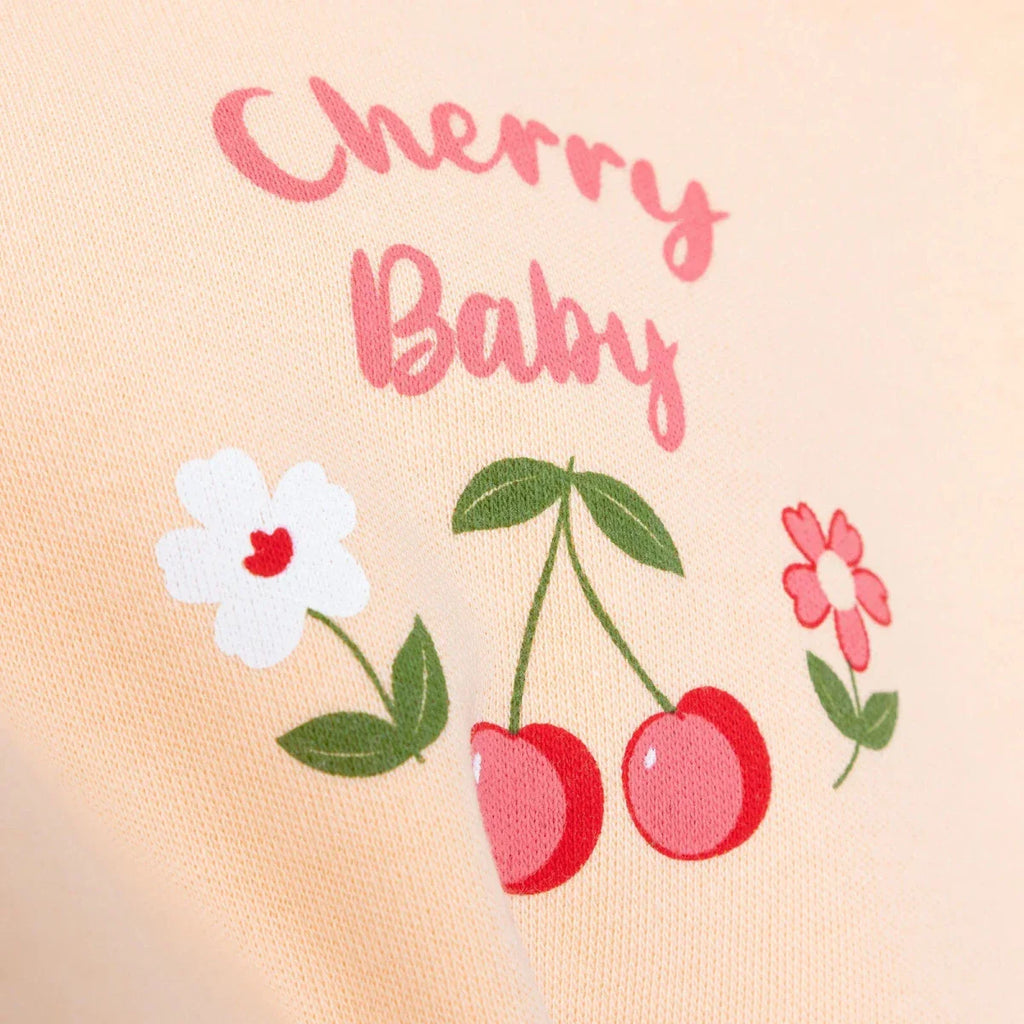 HelloBaby Girls Body-Footed Bottom-Hat Cherry with Poppers Crew Neck Long Leg Long Sleeve - Light Pink