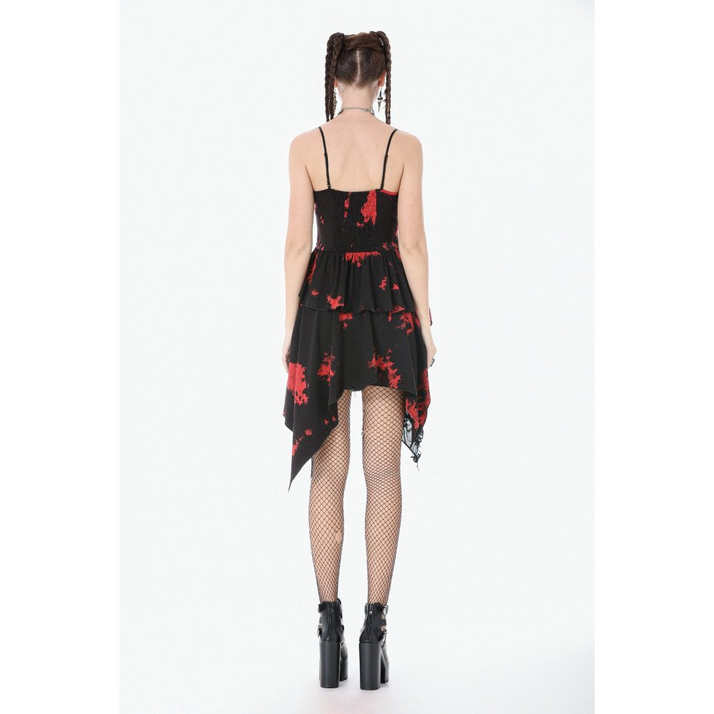 Dark in Love Red & Black Tie Dye Punk Dress | Asymmetric Mesh Goth Style