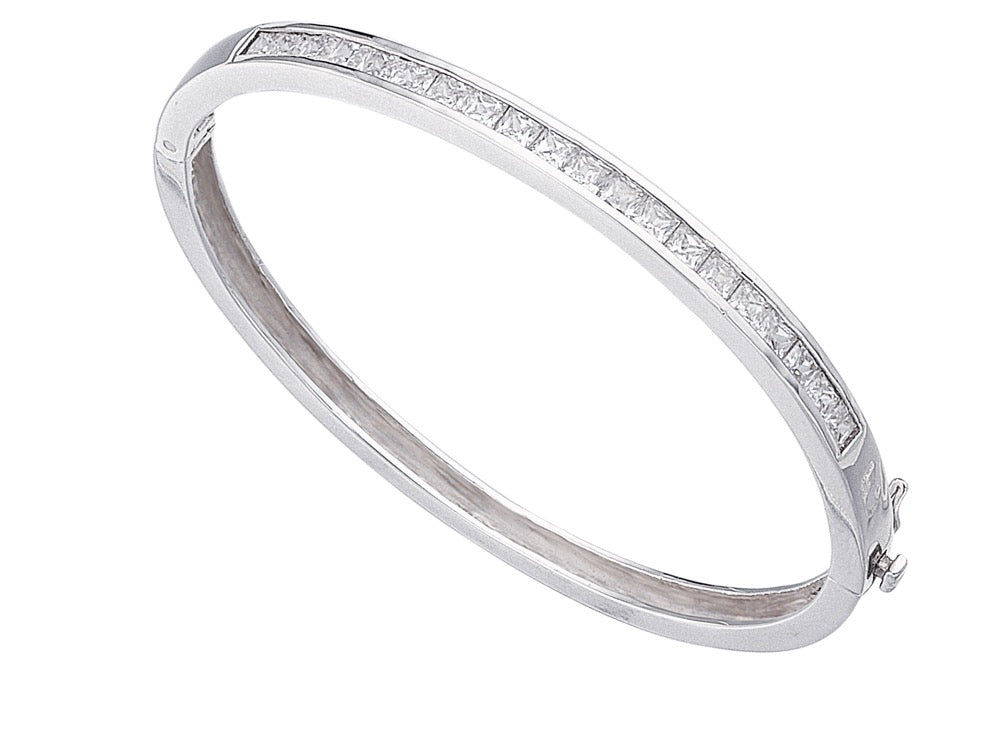 Gecko Jewellery Sterling Silver Square Channel Set Cubic Zirconia Bangle