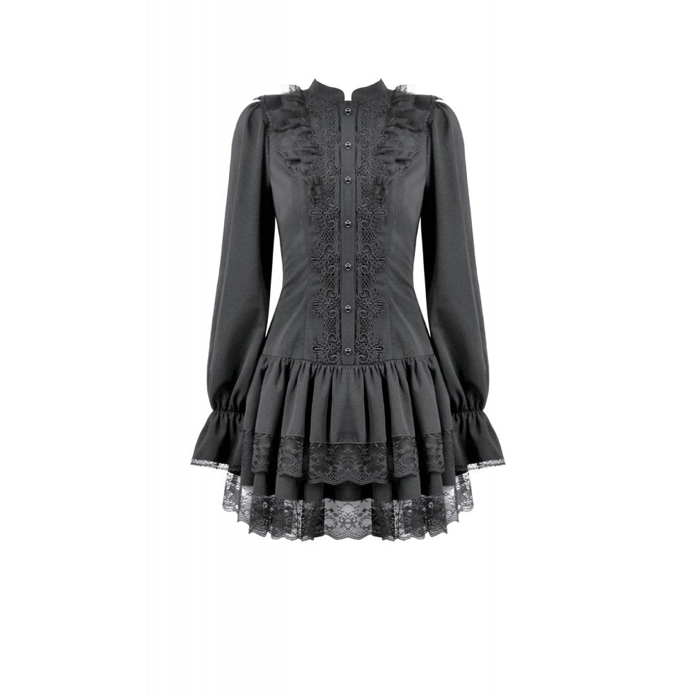 Dark in Love Desdemona Victorian Mini Dress – Black Lace Gothic Style