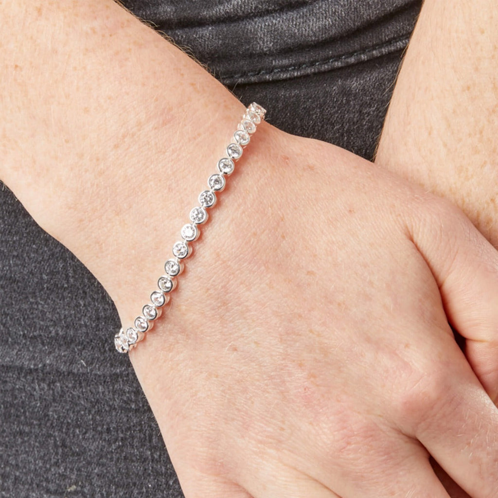 Gecko Jewellery Sterling Silver Cubic Zirconia Tennis Bracelet – 19cm