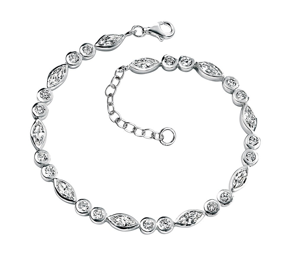 Gecko Jewellery Sterling Silver Marquise Bracelet with Cubic Zirconia