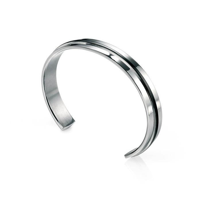 Gecko Jewellery Black IP Detailed Cuff Bangle in Polished Stainless Steel
