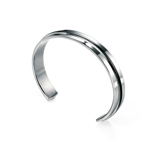 Gecko Jewellery Black IP Detailed Cuff Bangle in Polished Stainless Steel