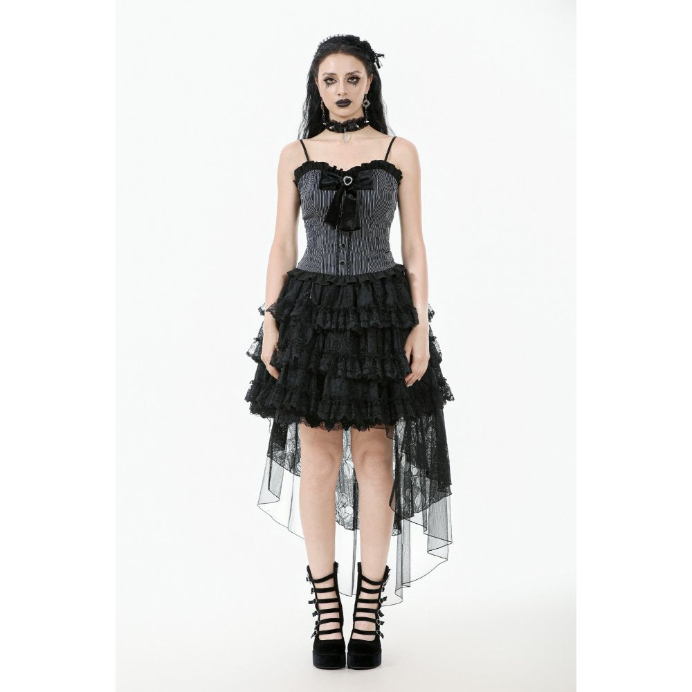 Dark in Love Belladonna Black Tiered Lace High-Low Goth Skirt