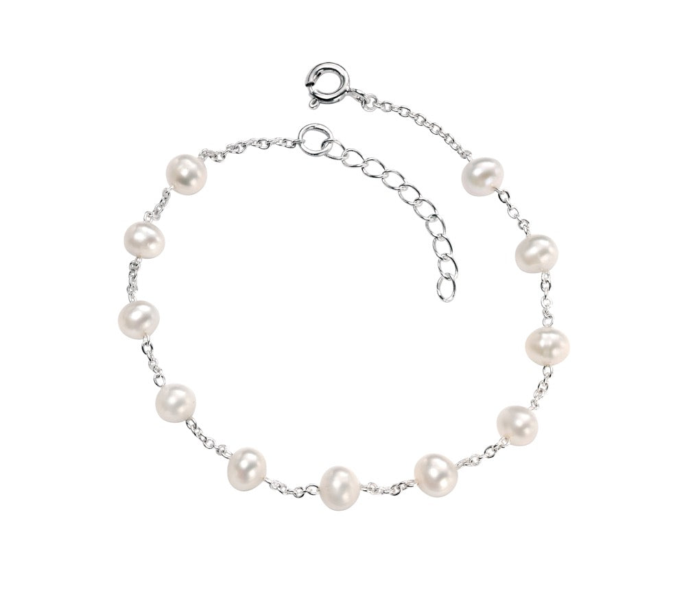White Fresh Water Pearl Bracelet | Sterling Silver by Gecko Jewellery