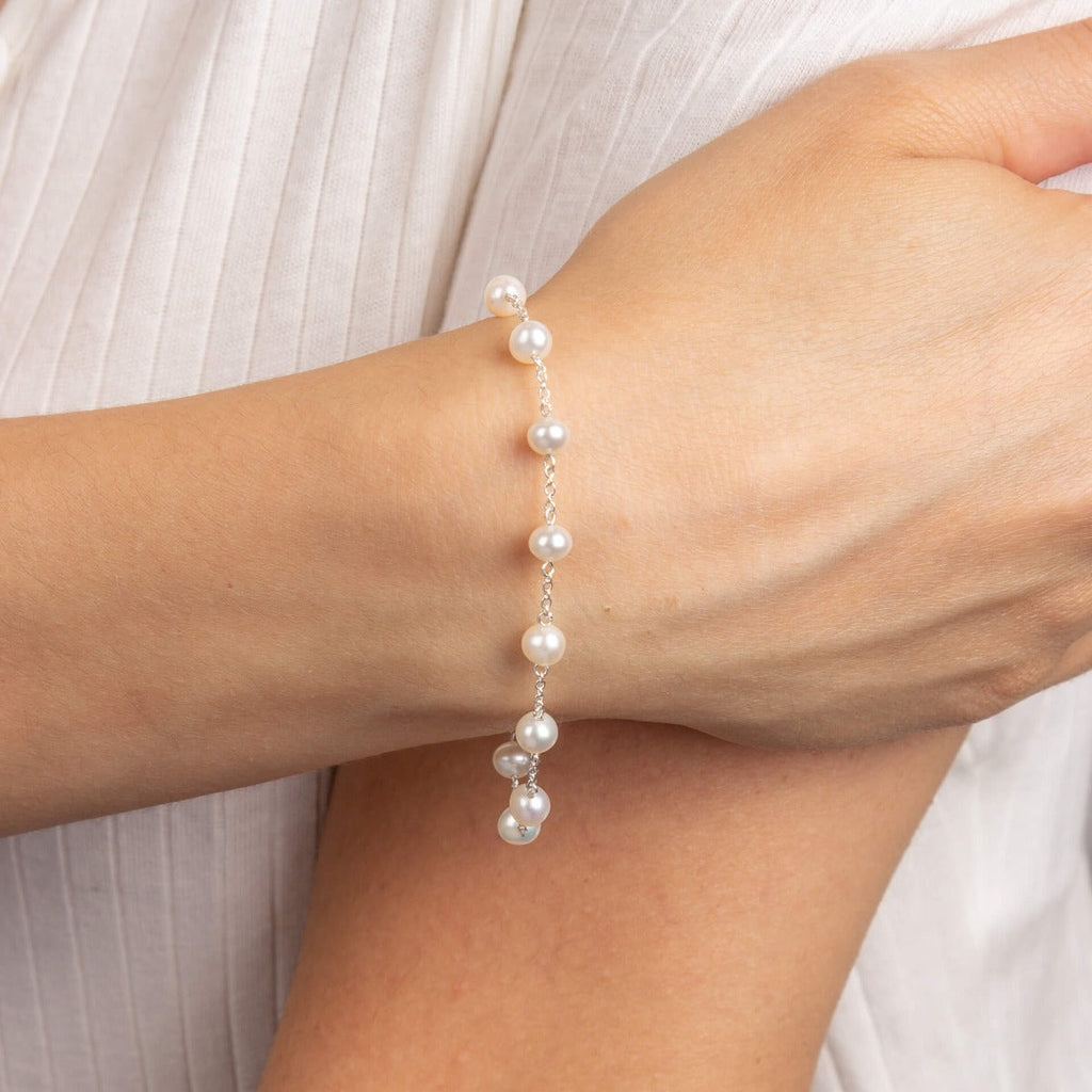 White Fresh Water Pearl Bracelet | Sterling Silver by Gecko Jewellery