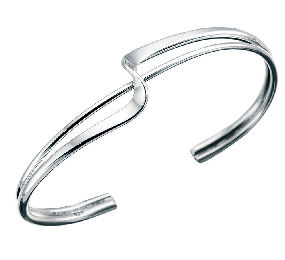 Gecko Jewellery Squiggle Torque Bangle – Polished Silver Finish