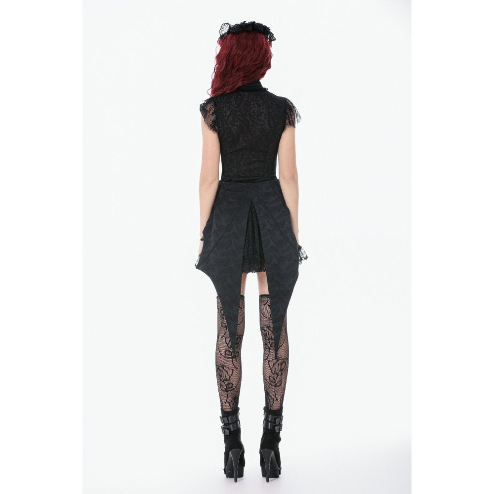 Dark in Love Thornspell Gothic Black Lace and Satin Layered Overskirt
