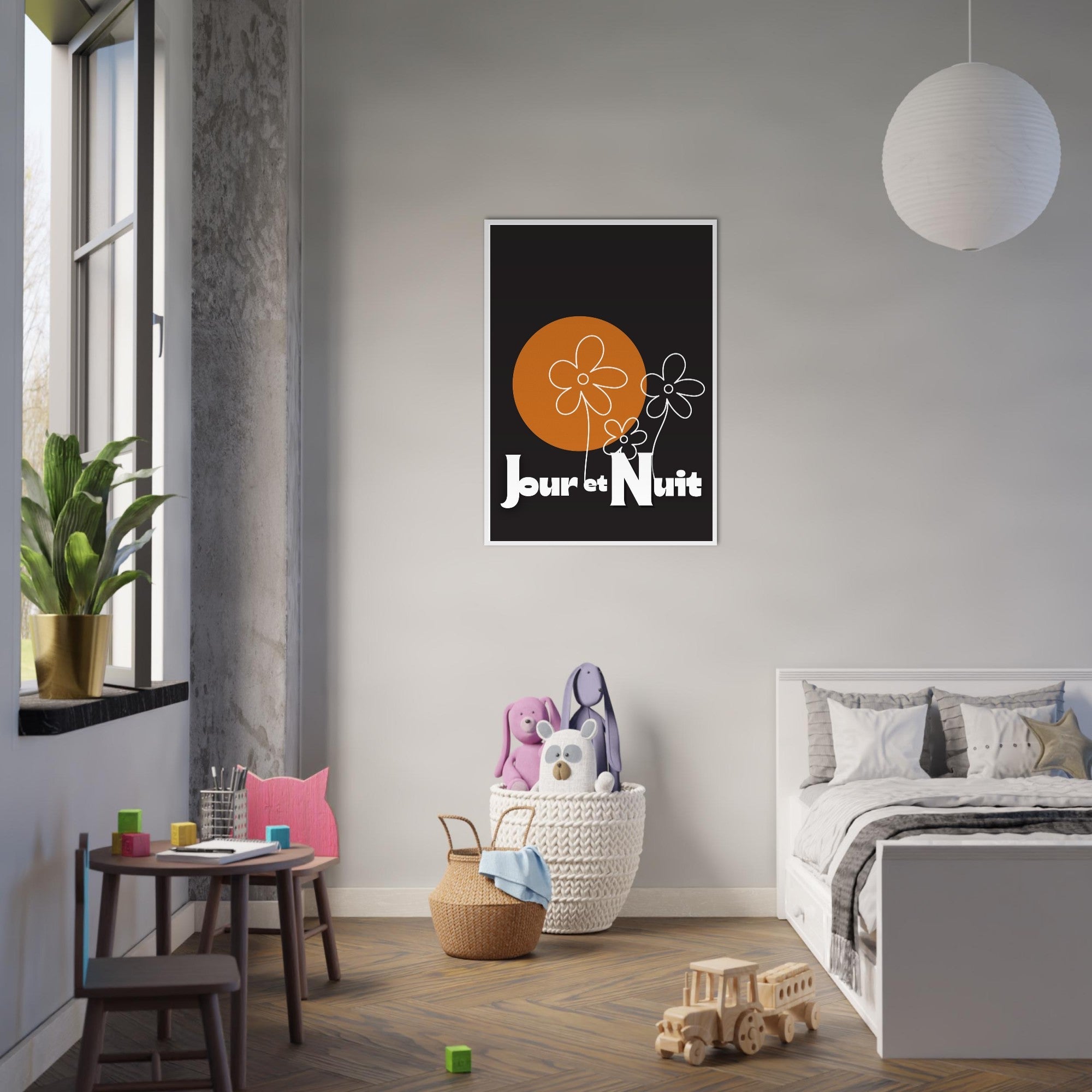Day & Night Modern Boho Wall Art - Framed Poster, Ready to Hang - Bohemian Decor Gift
