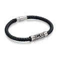Gecko Jewellery Black Plaited Leather Bracelet with Stainless Steel