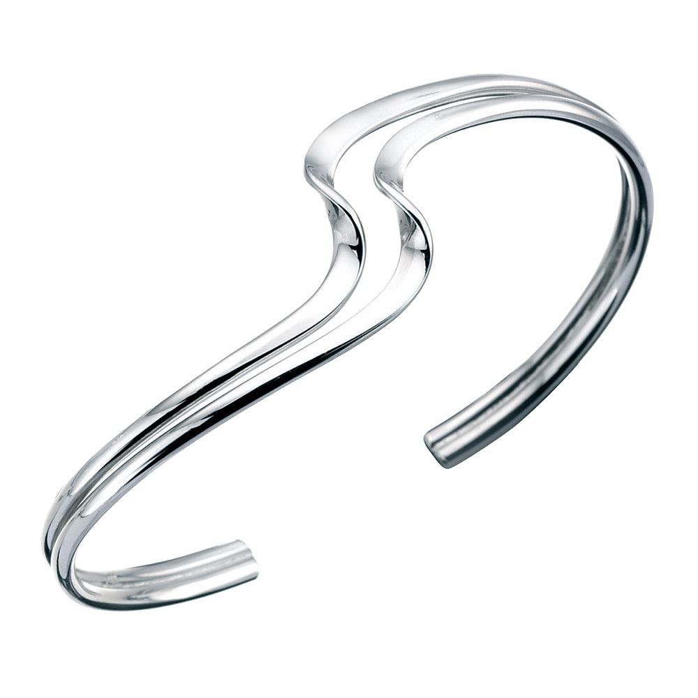 Gecko Jewellery Double Wave Cuff Bangle – Polished Sterling Silver