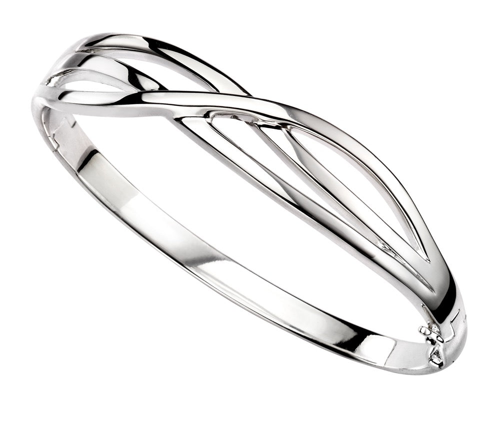 Gecko Jewellery Polished Silver Cross Over Bangle for Women