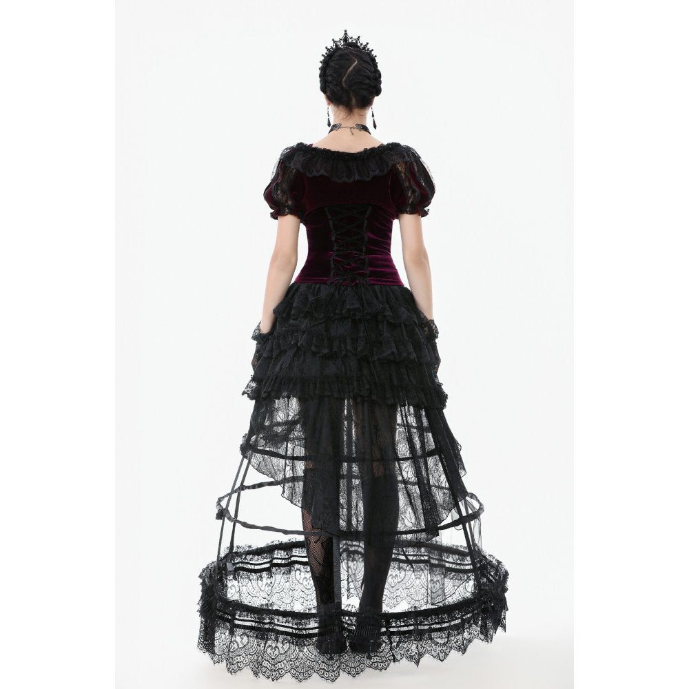 Dark in Love Isolde Velvet & Lace Puff Sleeve Bolero – Wine Red