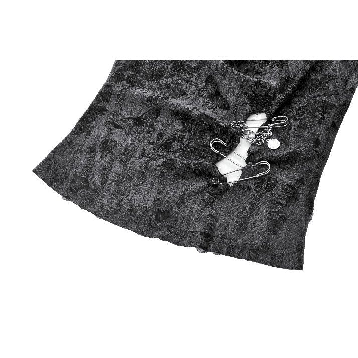 Dark in Love Grey Shredded Butterfly Print Halter Goth Top