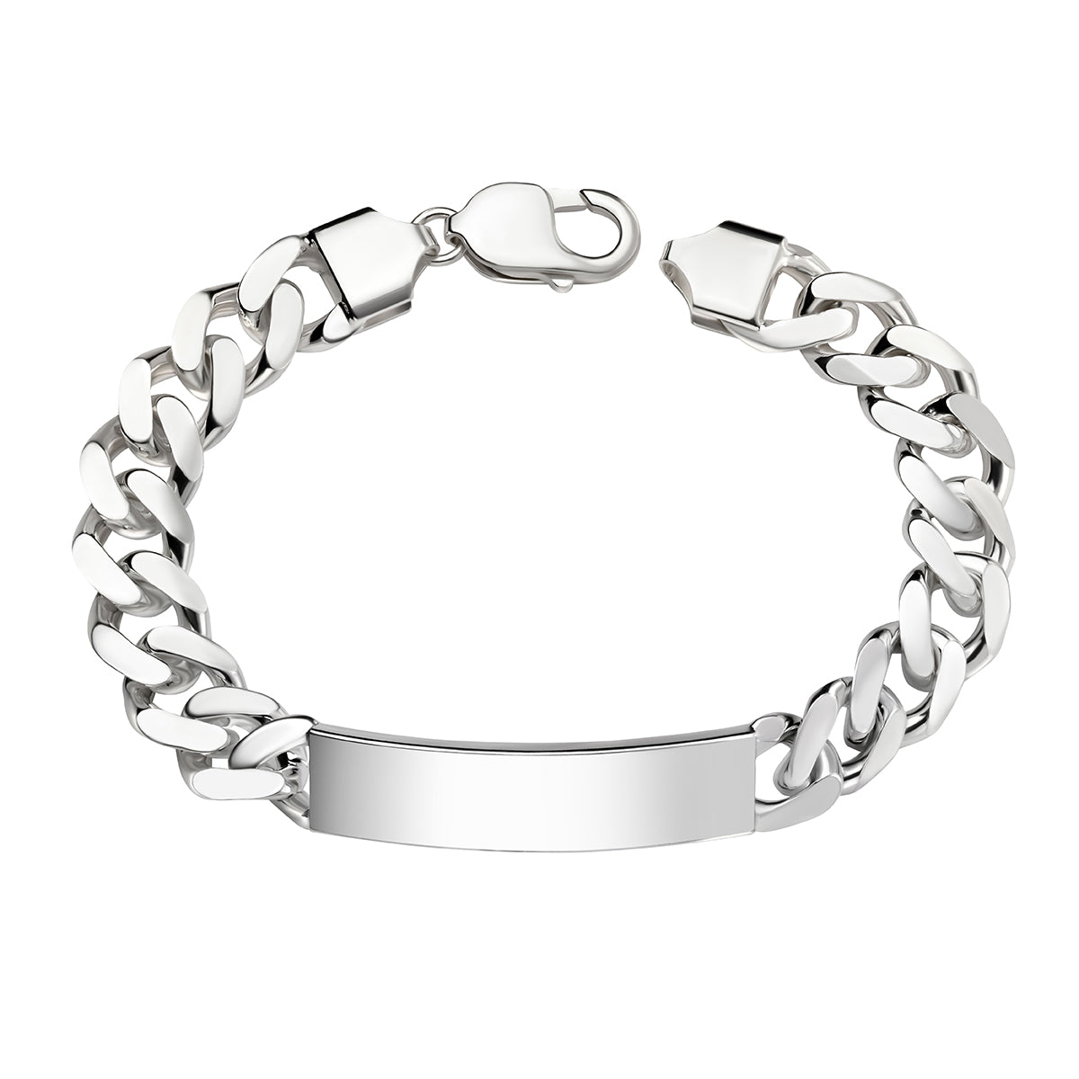 Gecko Jewellery Sterling Silver Heavyweight ID Bar Curb Bracelet – 22cm