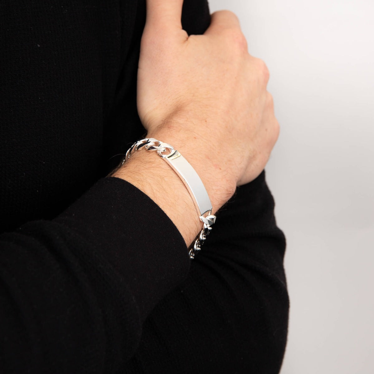 Gecko Jewellery Sterling Silver Heavyweight ID Bar Curb Bracelet – 22cm