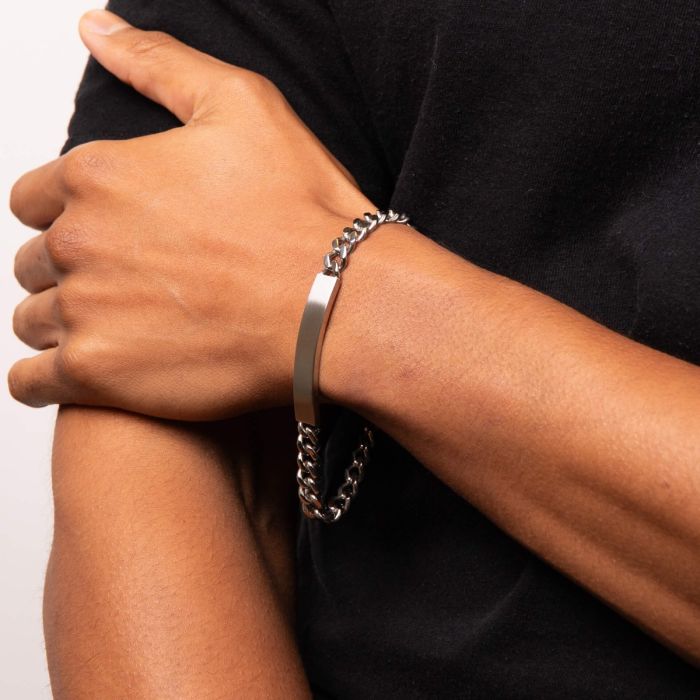 Fred Bennett Brushed Stainless Steel ID Bar Bracelet - 22.5cm