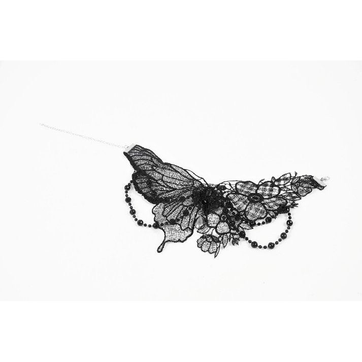 Dark in Love Lysandra Butterfly Lace Beaded Collar | Gothic Gem Drop