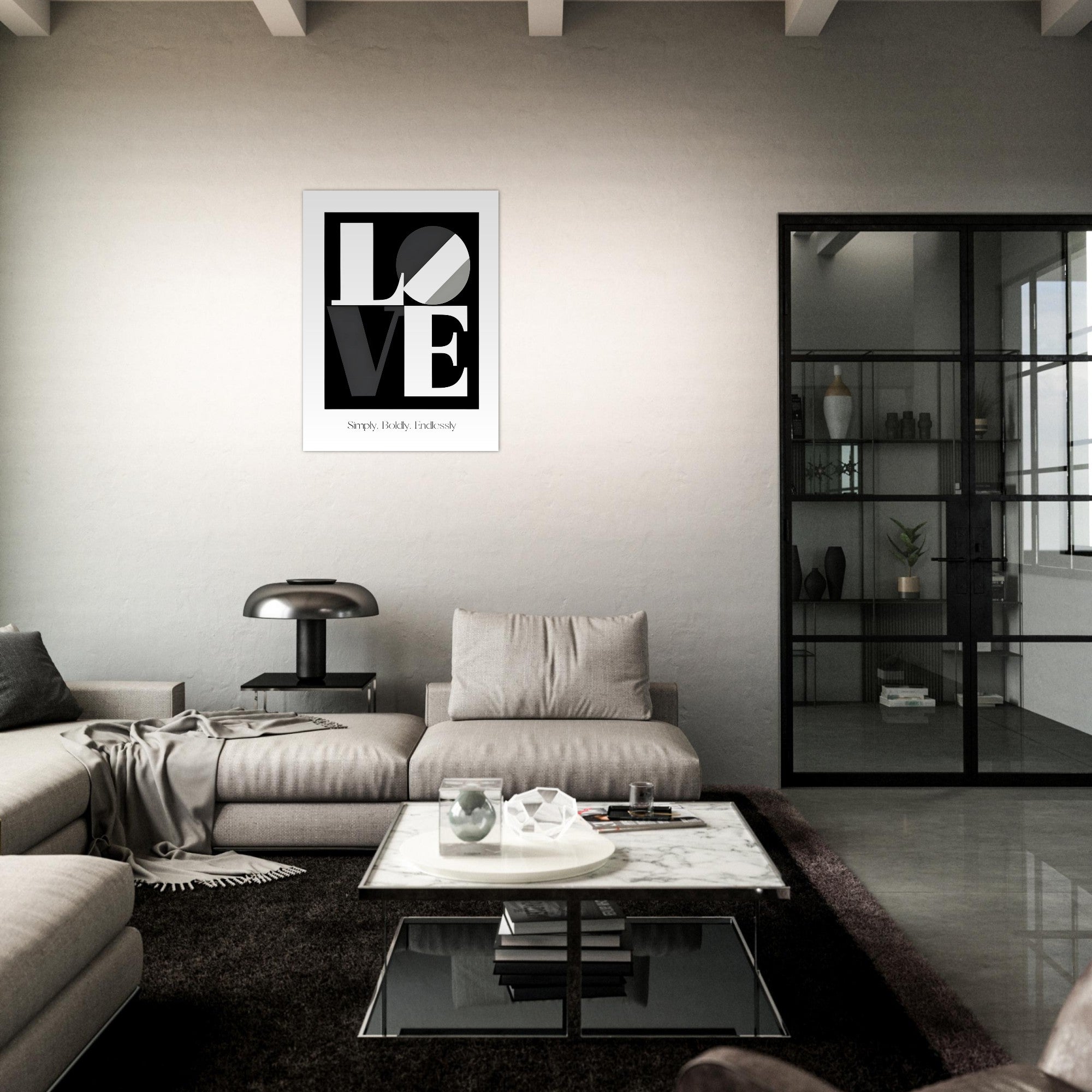 Modern LOVE Typography Wall Art – Bold Black and White Poster, Minimalist Monochrome Print, Romantic Home Decor Gift