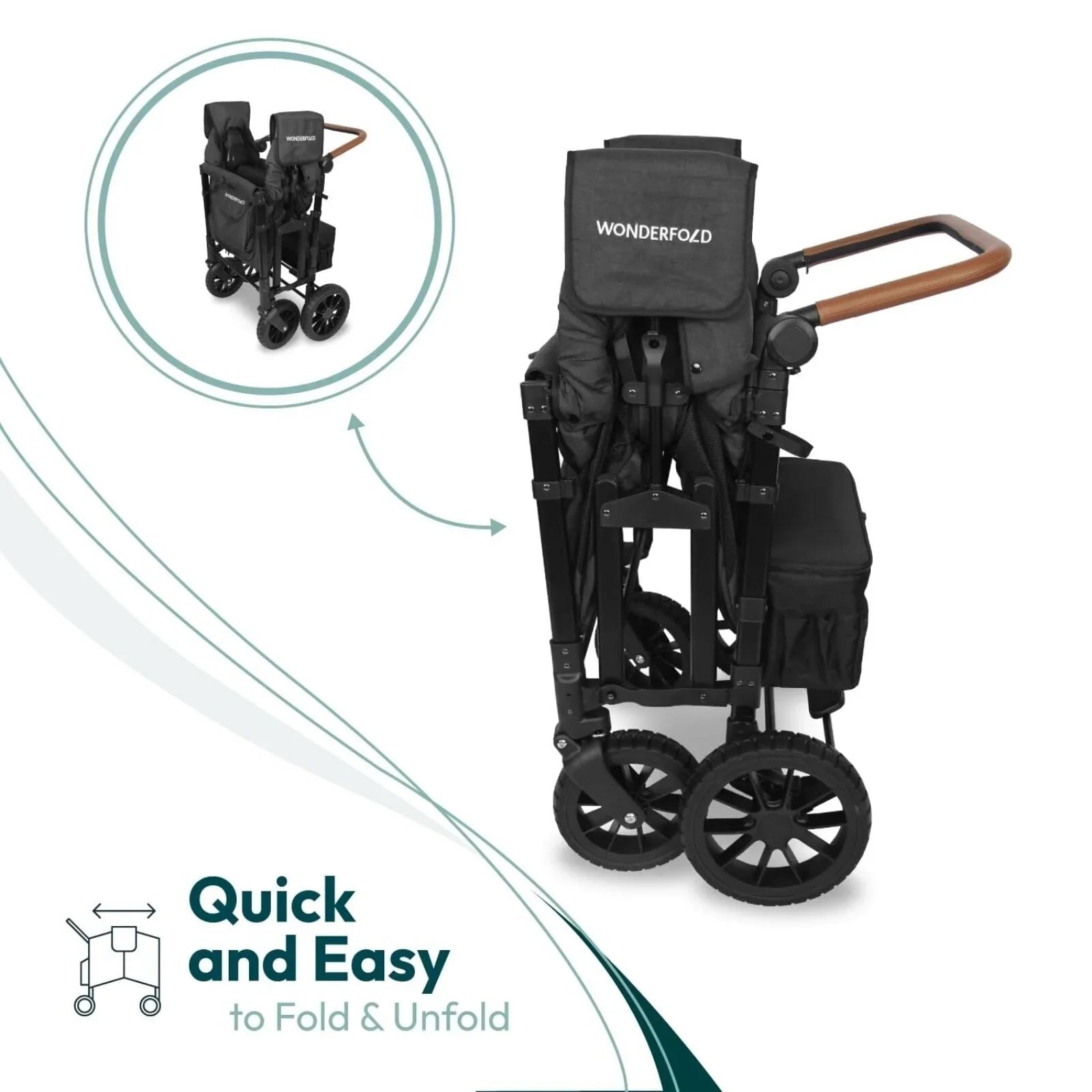 Wonderfold W4 Luxe Pro Stroller Wagon - Jet Black