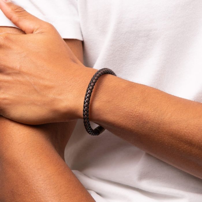 Gecko Jewellery Two Tone Woven Genuine Leather Bracelet for Men