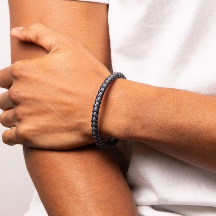 Gecko Jewellery Two Tone Woven Genuine Leather Bracelet for Men
