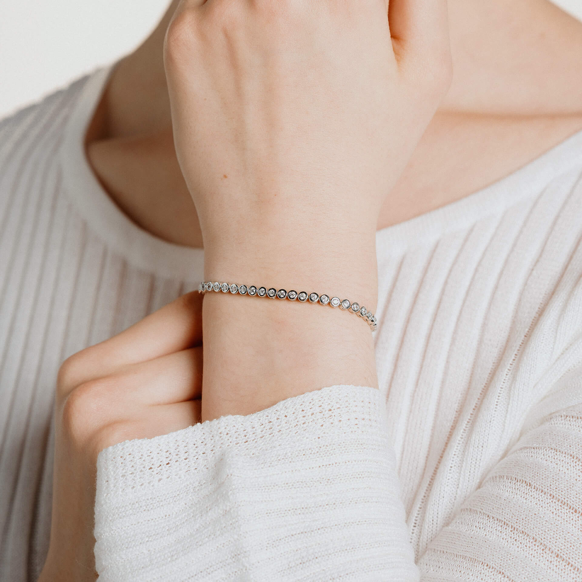 Gecko Jewellery Sterling Silver Bezel Set Zirconia Tennis Bracelet