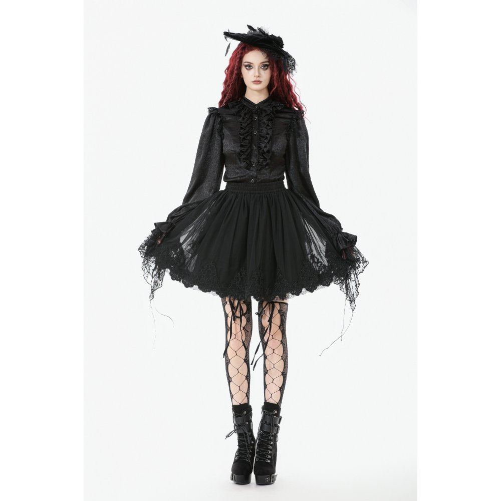 Dark in Love Bellatrix Gothic Embroidered Mesh Petticoat Skirt – Black