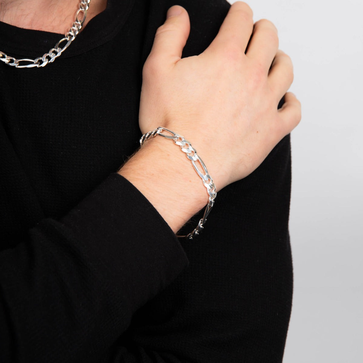 Gecko Sterling Silver Heavyweight Figaro Bracelet for Men - 22cm