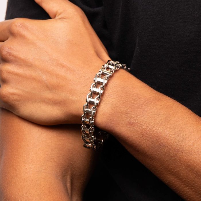 Fred Bennett Stainless Steel Bike Chain Bracelet – Classic Silver Style