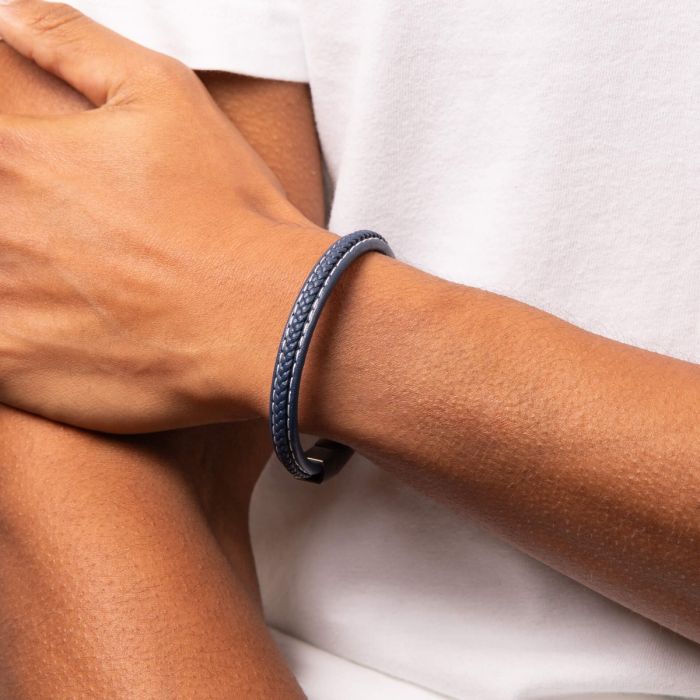 Gecko Jewellery Genuine Leather Plait Bracelet with Brushed Finish